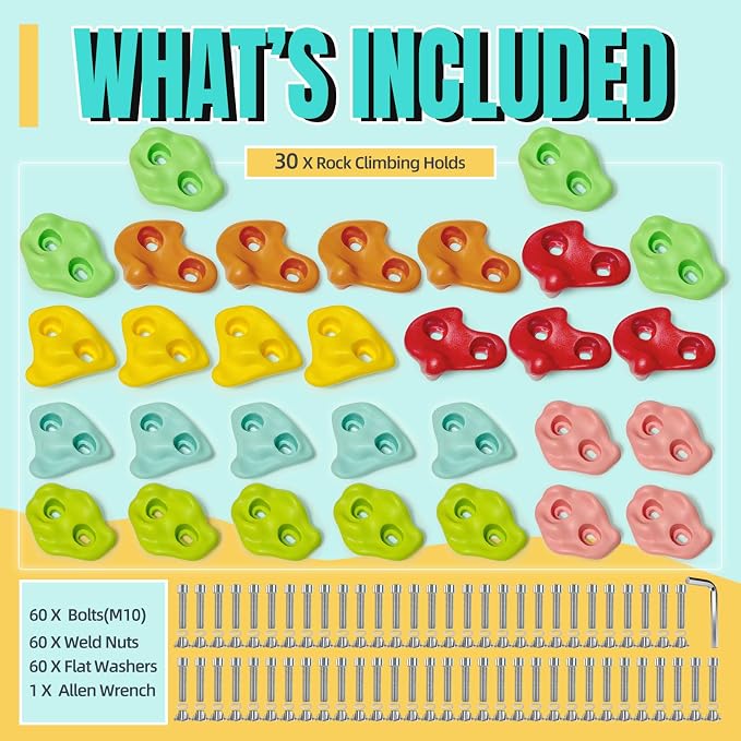 30 PCS Large Rock Climbing Holds for Kids, Extra Large Climbing Rock Wall Grips, Adult Rock Wall Holds Climbing Kit with Hardware for Indoor and Outdoor Climbing Holds(Pastel Color)