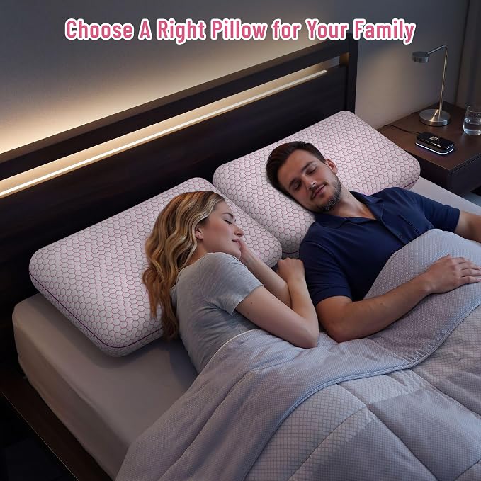 CushyOasis Memory Foam Pillows for Side, Back and Stomach Sleepers, Set of 2, Bed Pillow with Washable Cover and Breathable Mesh, Bed Pillow for Sleeping (Pink,Standard Size)