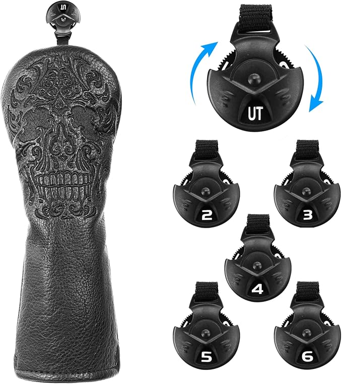 Craftsman Golf Skull Skeleton Black Golf Club Head Covers Headcover for Woods Driver and Hybrids Irons