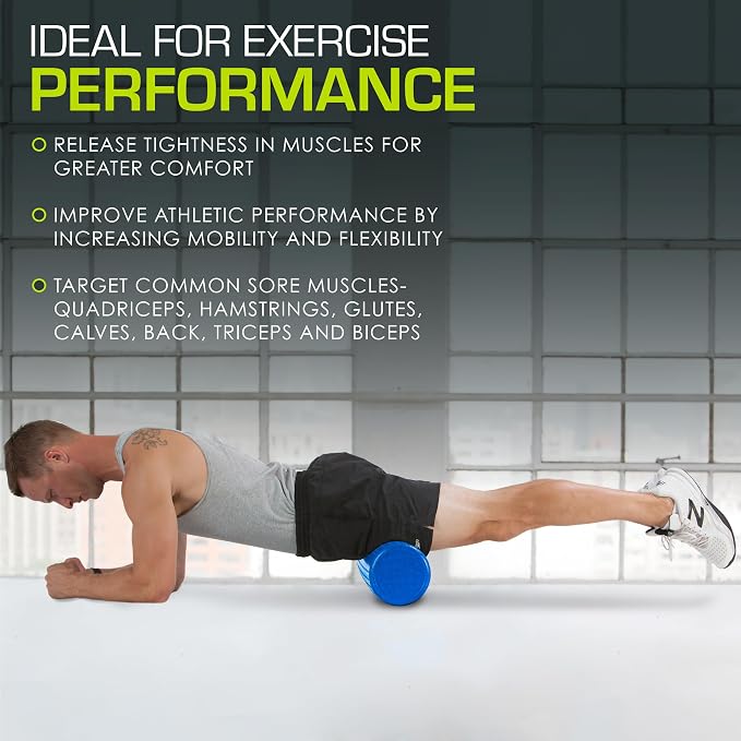 ProsourceFit High Density Foam Rollers 12 - inches long, Firm Full Body Athletic Massager for Back Stretching, Yoga, Pilates, Post Workout Trigger Point Release, Blue