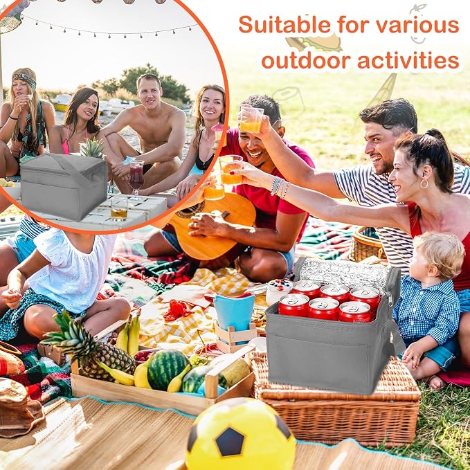 Nuogo 15 Pack Insulated Lunch Bags Bulk, Reusable Cooler Boxes, Leakproof Lunch Boxes Set, Waterproof Thermal Coolers, Insulated Beverage Bag for Women Men Work School Picnic Beach(Gray)