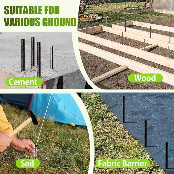 Jetec 12 Pcs 12 Inch Black Ground Rebar Stakes Heavy Duty Ground Anchors Steel Plant Support Garden Stake Long Straight Metal Spikes with Chisel Point End for Garden Concrete Plant Tent