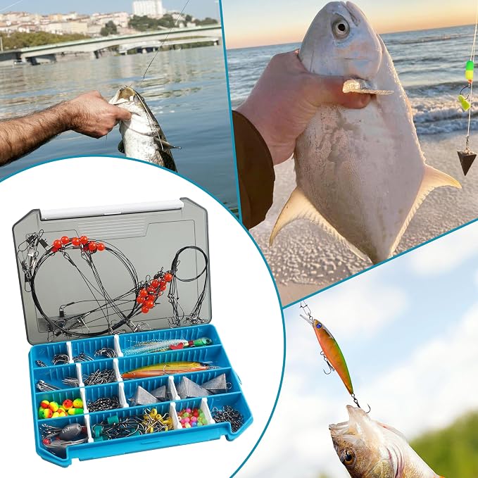 Surf Fishing Tackle Kit,161pcs Saltwater Fishing Gear Fishing Bait Rigs Fish Finder Rigs Pompano Rig Pyramid Sinker Weight Ocean Saltwater Fishing Lures Hooks Swivels Various Fishing Accessories