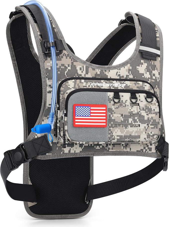 Maelstrom Hydration Vest with 2L Water Bladder Backpack for Running Hiking | Chest Pack, BPA-free, High Flow Bite, Reflective Stripe, Helmet Buckle, Detachable, Breathable Pad, for Cycling, Marathon