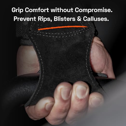 Lifting Grips for Weight Lifting, Powerlifting & Weightlifting Grips with Enhanced Grip, Double Layer Leather Gym Grips for Deadlifts & Back Workouts, Black