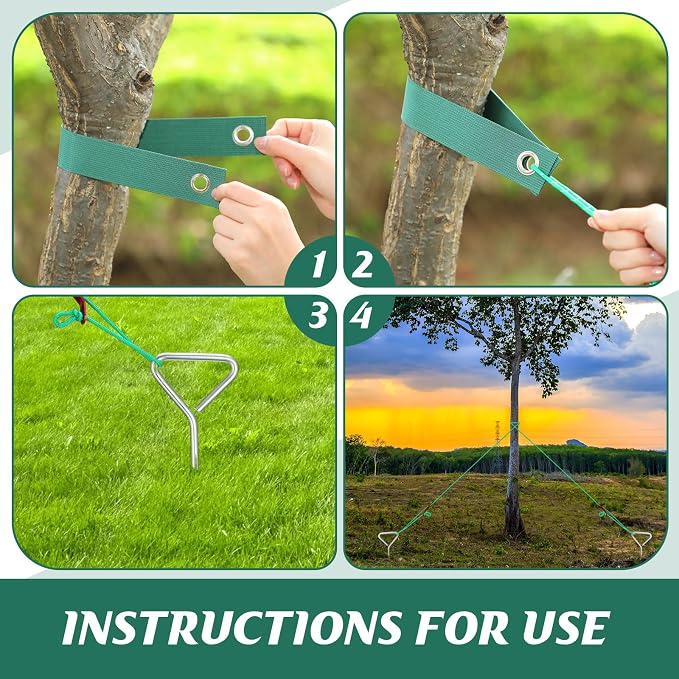 Sintuff 12 Set Tree Stakes and Supports Kit for Anti Hurricane Leaning Trees Straightening Heavy Duty 15. 75" Spiral Tree Stake with 13. 12 ft Ropes and 15. 75'' Support Straps (Green)