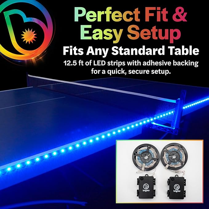 Brightz LED Ping Pong Table Light - Electrify Your Gameplay Experience! 12-Foot Light Strip for Ping Pong Tables - Color Changing or Solid Color Modes (Table Not Included)