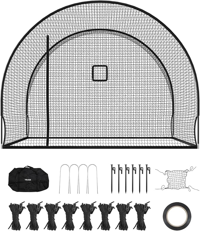 VEVOR Baseball Batting Cage,Professional Softball Baseball Batting Hitting Training Net,Heavy Duty Enclosed PE Practice Portable Pitching Cage Net&Carry Bag,for Backyard,Field,Indoor&Outdoor