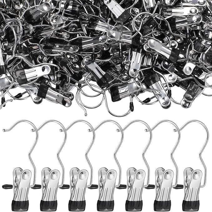 Yinder 250 Pcs Boot Hangers Clips Laundry Hooks Hanging Stainless Steel Clothes Pins Portable Clip Hangers for Closet Travel Socks Pants Handbags Hats Towels (Black)
