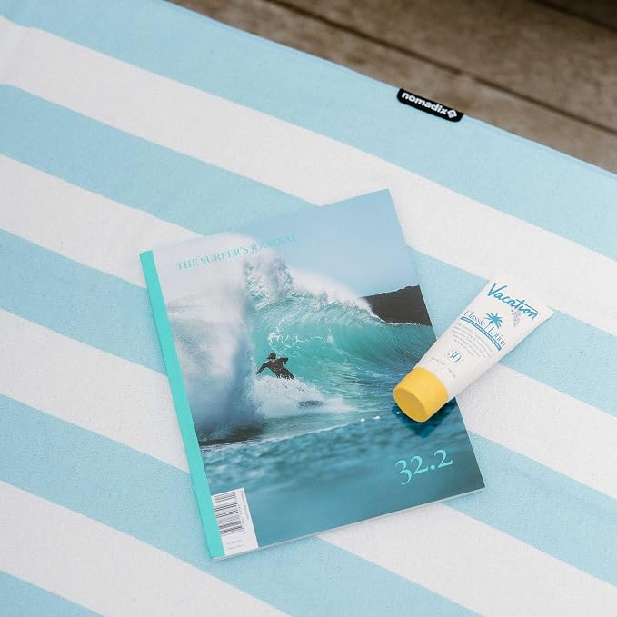 Nomadix Original Towel - Perfect for Beach, Pool, Travel, Camping, Yoga - Made with Recycled Materials - Super Absorbent - Sand Resistant - Cabana Stripe Sky Blue - 72.5x30