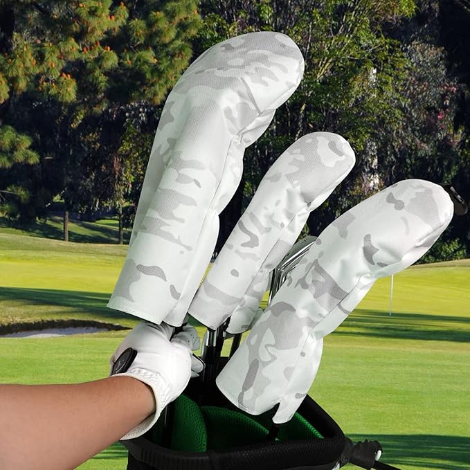 3 Pack Camouflage Golf Club Head Covers for Driver, Fairway Woods and Hybrid with Rotatable Number Tag