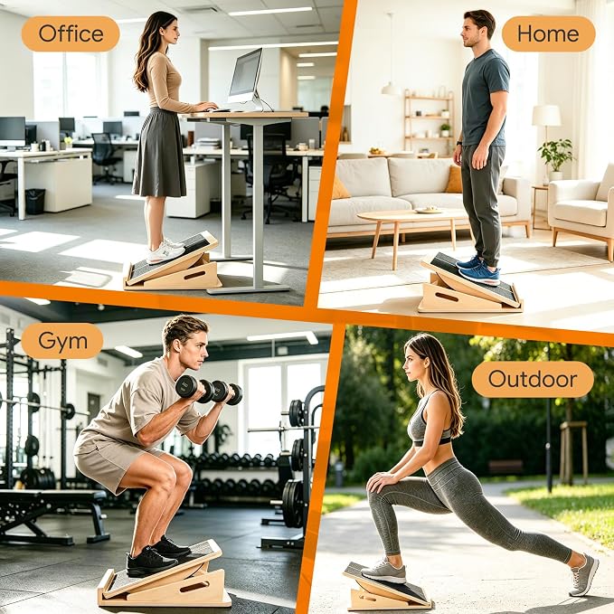 2-in-1 Slant Board & Balance Board with Adjustable Incline | Premium multi-layer wood, non-slip surface, 15°-30° , 300 lbs capacity.Suitable for training, home gym, and office use.