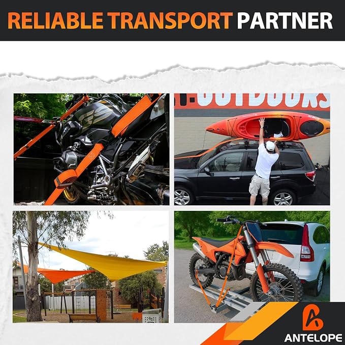 Ratchet Tie Down Straps Set, 2100 LBS Breaking Strength, 4 Pack 1" x 15' Heavy Duty Ratchet Straps, Cargo Strap, Motorcycle Straps for Trucks, Bicycle, Kayak, Moving, Tie Downs with S Hooks, Orange