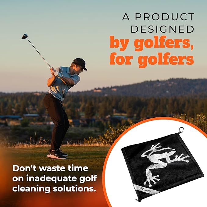 Frogger BrushPro and Amphibian Towel Bundle - Golf Brush and Groove Cleaner with Ergonomic Grip and Golf Club Wet/Dry Towel - Golf Course Essentials, Navy Seals