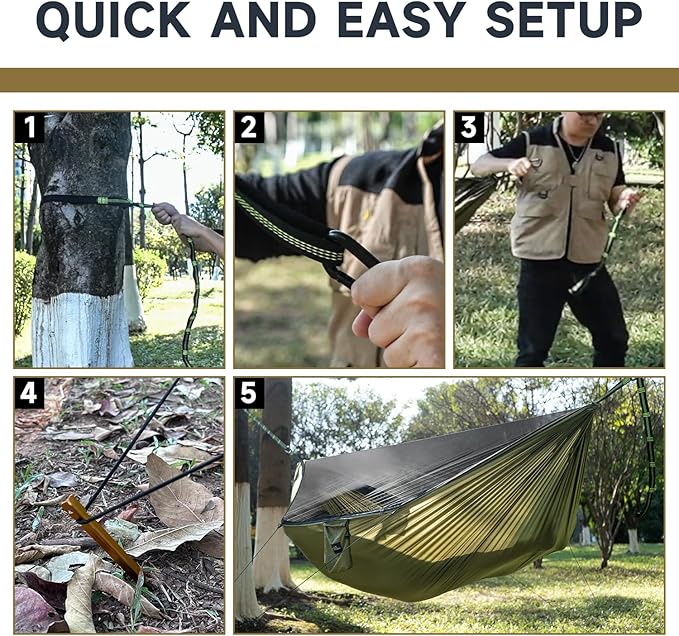 Camping Hammock with Underquilt, Lightweight Hanging Hammocks Tree Straps, All-in-one Fast Open Hammock for Outside, Hiking, and Travel