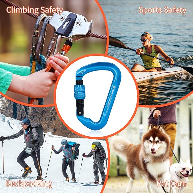 NewDoar CE Certified 30kN-6744lbs Climbing Carabiner Professional, Heavy Duty D Screwgate Clip, for Climbing,Rappelling,Hunting, Rescue
