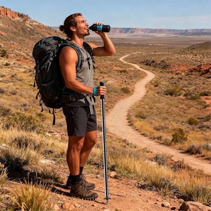 Trekking Pole Tactical Walking Stick, Multifunctional Lightweight Aircraft Aluminum Collapsible Survival Hiking Pole with Storage Bag for Women Men Seniors Camping Backpacking
