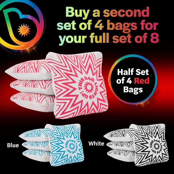 Brightz BagBrightz LED Cornhole Bags, 4-Pack - Cornhole Bean Bags That Light Up - Next Level Gameplay Experience! - 6+ Hours of Glow Time - Sold in Packs of 4 - Select Your Team Colors!