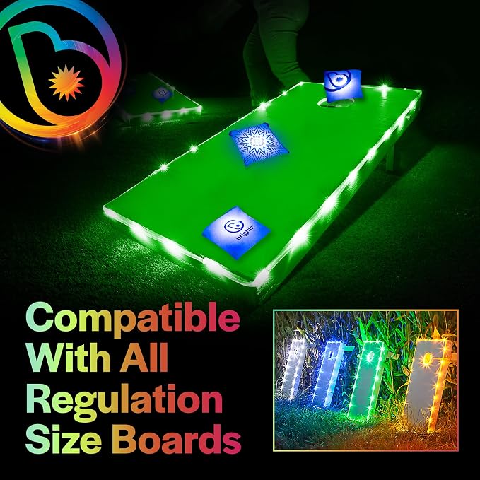 Brightz Cornhole Board Edge Lights with LED Bags - Includes 4-Pack of LED Cornhole Bags + TossBrightz Cornhole Board Edge Lights - The Ultimate Night Time Cornhole Master Set