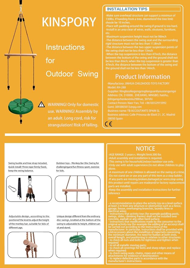 KINSPORY Disc Swing for Kids, Swing Set Accessories, 7FT Height Adjustable Gym Monkey Bars, Hanging Tree Seat for Backyard, Outdoor Play Equipment - Blue