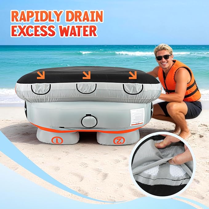 Towable Tubes for Boating - 2-3 Person Shark Battle Tank, Boat Tubes & Towables, EVA Foam Pads, Drainage, Super Safe Handle, Quick Connector