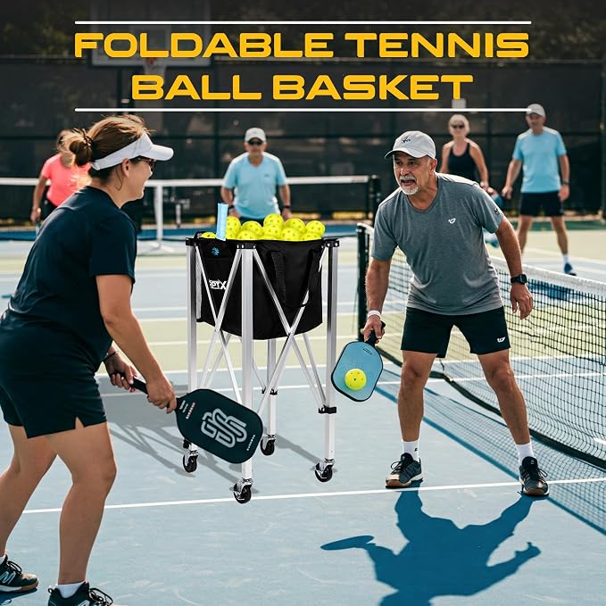 Pickleball Cart | Tennis Ball Hopper | 150 Ball Capacity | Multiple Storage Pockets | Carrying Bag | Lightweight & Portable | Coaching Cart for Practice & Training