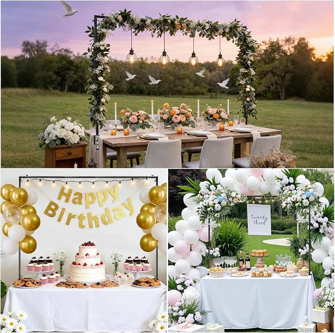 Over The Table Rod Stand with Clamps, Black Metal Table Arch Adjustable 38"-47" Tall 34"-102" Length, Table Balloon Arch for Wedding, Anniversary, Birthday, Party, Christmas Decoration