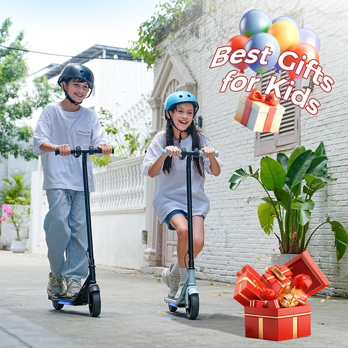 Electric Scooter for Kids Ages 6-12, 150W Motor, Simple One-Button Control, 2 Safe Speeds (6/10 MPH), K2 Pro for 3 Speeds, Colorful Lights, Magnetic Charging, Dual Brake System, 154 Lbs Load Capacity