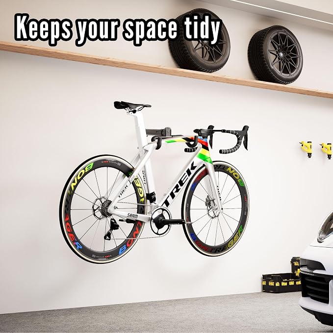 Bicycle Wall Mount Bike Rack Garage Wall Mount Bike Hooks Garage Bike Storage Rack for Indoor Home Horizontal Bicycle Wall Hanger Heavy Duty Metal Bike Holder for Road Mountain Hybrid Bikes 2 Pack