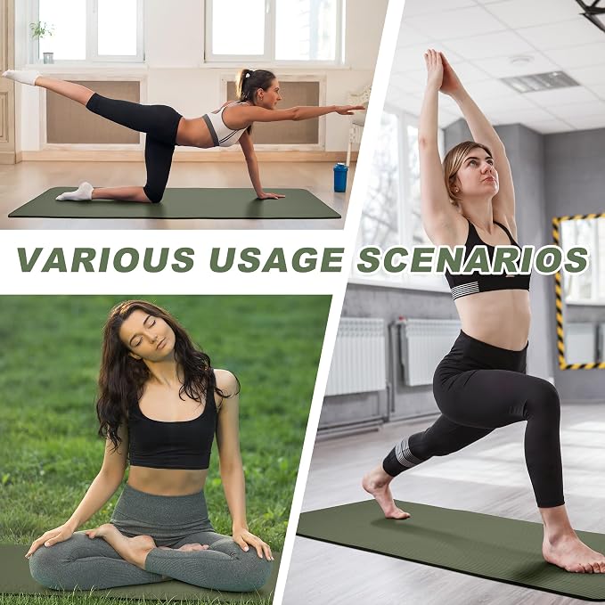 Signature Fitness Extra Thick High-Density Foam Yoga Mat – Multiple Thicknesses (1/2" & 1") / Multiple Colors – Double-Sided Non-Slip Surface – with Carrying Strap for Pilates, Yoga & Home Workouts