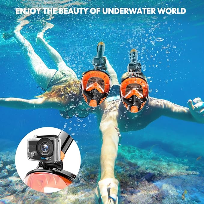 Full Face Snorkel Mask for Adults Teen, Snorkeling Gear with Detachable Camera Mount, Panoramic 180Β° View, Anti-Fog Anti-Leak Snorkling Set for Man and Women