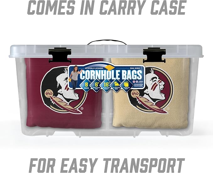 YouTheFan Officially-Licensed NCAA Set of 8 Cornhole Bags - All Weather Dual Sided Slide & Stop - Regulation Size with Carry case