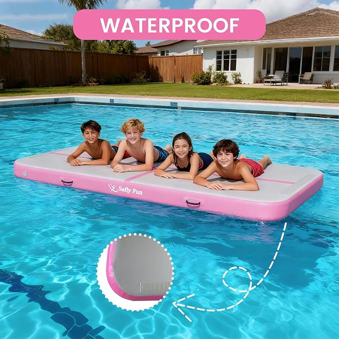Inflatable Gymnastics Mat 6.6ft/10ft Air Tumble Track Training Mat 4/8 inches Thick Tumbling mat with Electric Pump for Home Use/Tumble/Gym/Training/Cheerleading/Water/Yoga
