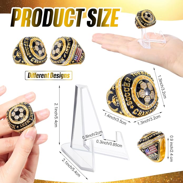 Misdary Soccer Baseball Basketball Championship Rings with Holder Most Valuable Player Trophy Gold Ring Award Gift Team Prize for Football Tournament Winner