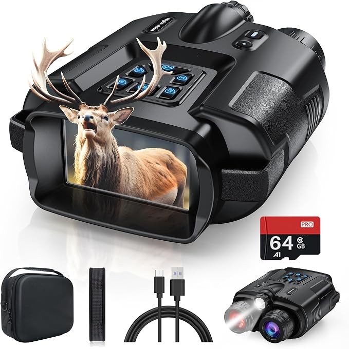Diyimin 4K Night Vision Binoculars–8X Zoom/2000FT IR/5000mAh, 3'' HD Screen Night Vision Goggles for Adults mit 64GB TF Card, IP65 Waterproof & Tactical Light for Hunting,Camping & Security