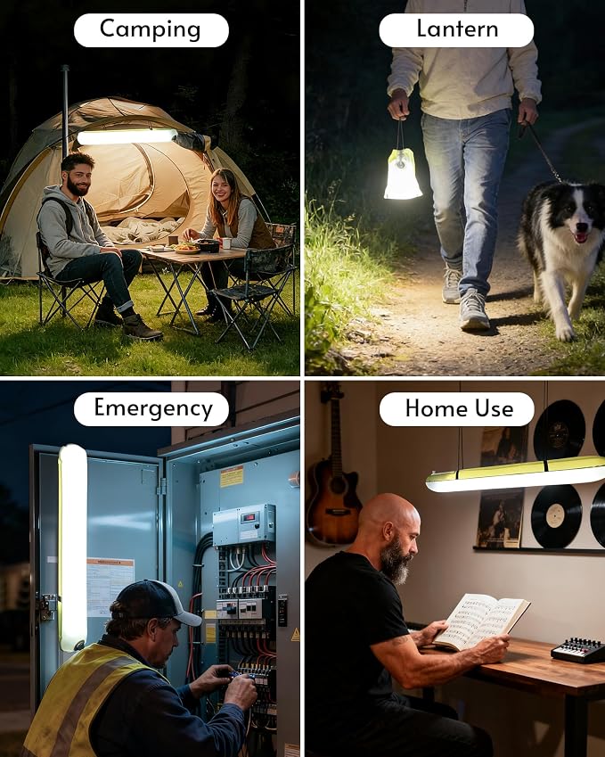 24" Inflatable Solar Camping Lantern,Magnetic LED Tube Light with USB-C 2000mAh Phone Charger,IP66 Waterproof TPU Tent Light for Hurricane Emergency,Backpacking & Off-Grid Survival (Black)
