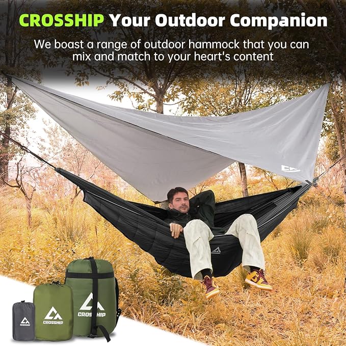 Hammock Underquilt for Camping - Full Length Black Lightweight Warm Quilt for 3-4 Seasons (41-68°F) - Soft & Durable for Hiking, Backpacking, Beach, Travel - Holds Up to 500lbs