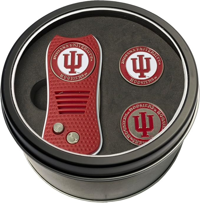 Team Golf NCAA Gift Set Switchblade Divot Tool with 3 Double-Sided Magnetic Ball Markers, Patented Single Prong Design, Causes Less Damage to Greens, Switchblade Mechanism