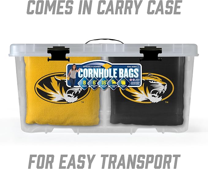 YouTheFan Officially-Licensed NCAA Set of 8 Cornhole Bags - All Weather Dual Sided Slide & Stop - Regulation Size with Carry case