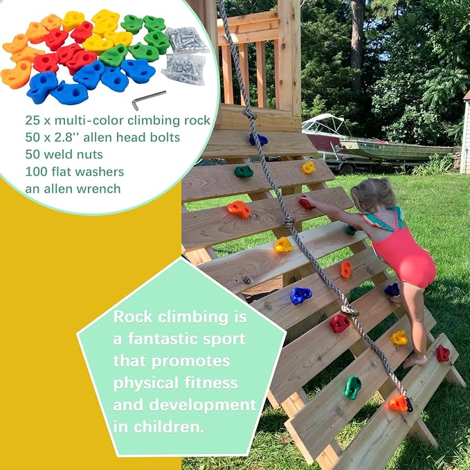 KAKO Rock Climbing Holds, Rock Wall Climbing Holds Kids, Climbing Wall Grips, Rock Climbing Wall for Kids Outside, Rock Climbing Holds for Kids with Mounting Hardware (25 Pcs)