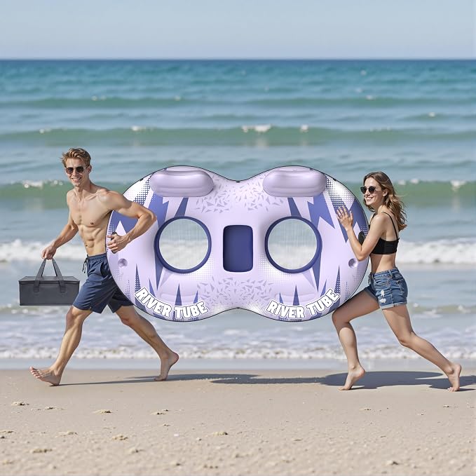 JOSEN Inflatable River Tube Float - 2 Person Heavy Duty River Float, Pool Floats Adult, Lake River Floats Water Tubes for Floating with Removable Cooler & Cupholders for Summer Relaxation
