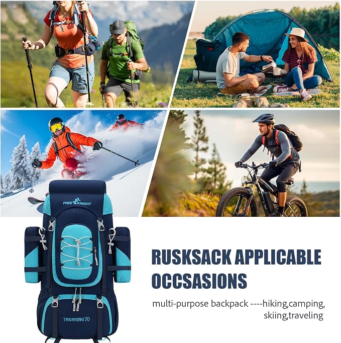 Bseash 70L (65+5) Waterproof Hiking Camping Backpack with Rain Cover, Outdoor Sport Travel Daypack for Climbing Touring (Navy Blue)