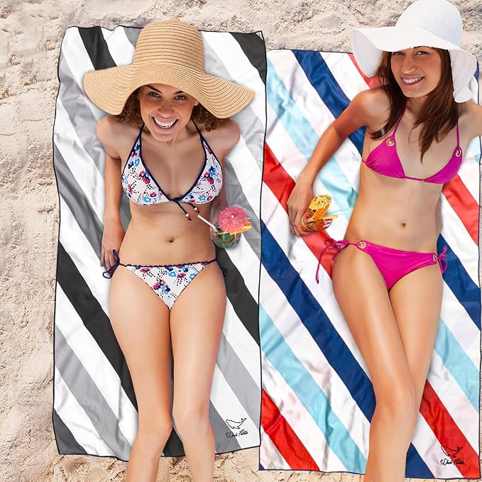 Whale Flotilla 4 Pack Quick Dry Beach Towels Oversized (35"x70"), Microfiber Sand-Free Beach Towel Set, Extra Large Compact Pool Travel Accessories, Purple/Black/Blue/Navy