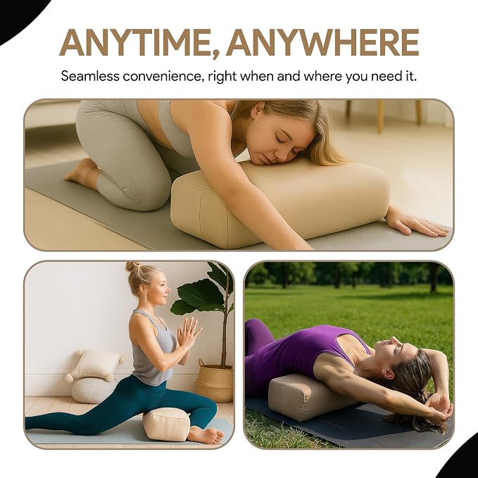 Rectangular Yoga Bolster Pillow for Meditation, Yoga & Back Support โ Soft Meditation Cushion with Removable Hand Wash Cotton Cover & Carry Handle (beige)