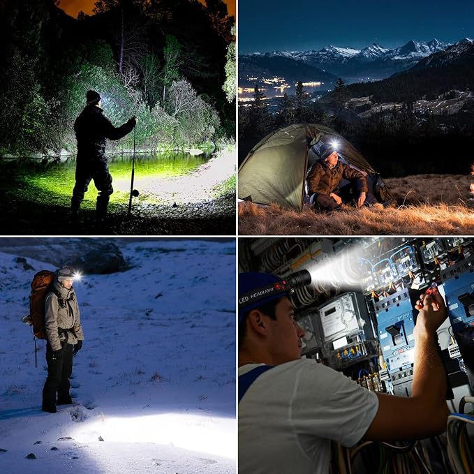 SKNSL Rechargeable Headlamp, 99000 Lumens Super Bright LED Head Lamp with 3 Modes, 90° Adjustable Head Lights for Forehead, 45H Long Runtime & IPX6 Waterproof HeadLamps for Camping Hunting Hiking