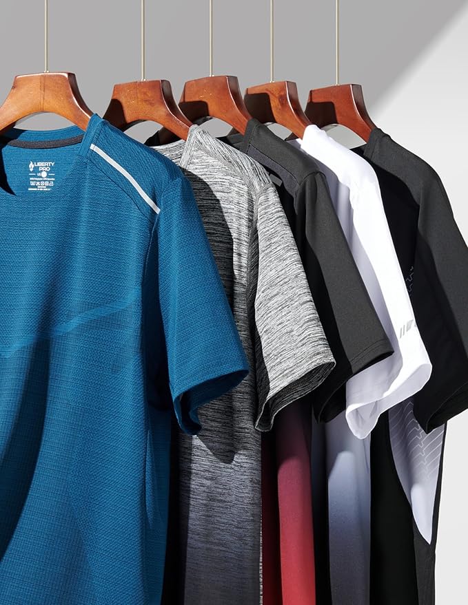 5 Pack Men’s Active Quick Dry Crew Neck T Shirts | Athletic Running Gym Workout Short Sleeve Tee Tops Bulk