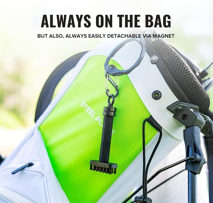 Magnetic Golf Club Brush - Detachable - Premium Nylon Bristles - Golf Bag Accessory - Golf Club Cleaner - Golf Tool