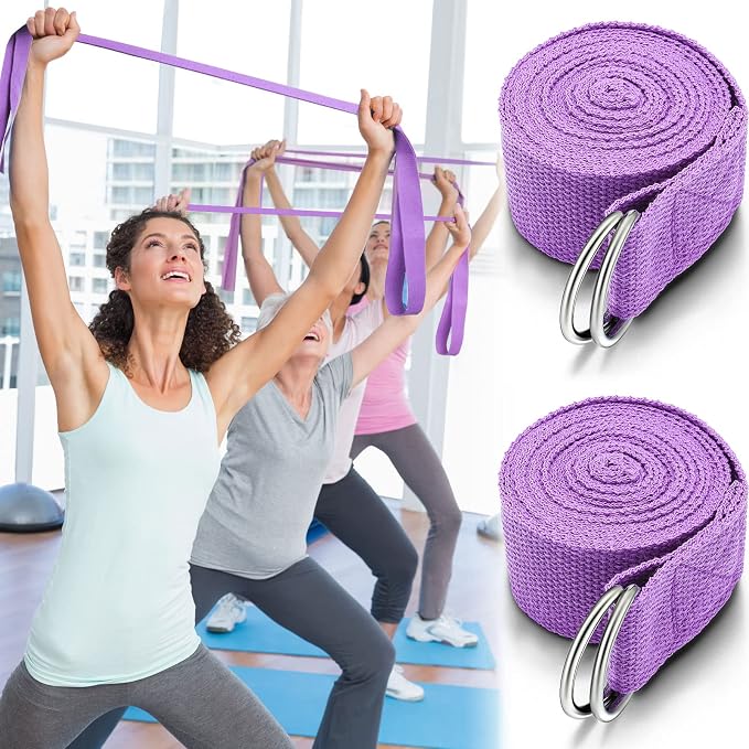 Leyndo Yoga Strap Stretching Pilates Exercise Adjustable Straps 6 ft Non Elastic Yoga Belt with Adjustable D Ring Buckle for Pilates Gym Workouts Fitness
