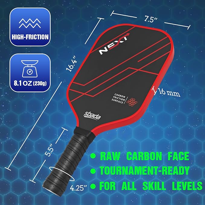 Pickleball Paddles Set of 2 - Graphite Carbon Fiber Pickleball Set with 16mm, Lightweight T700 Pickle Ball Rackets 2 Pack with 4 Outdoor Balls and 1 Bag