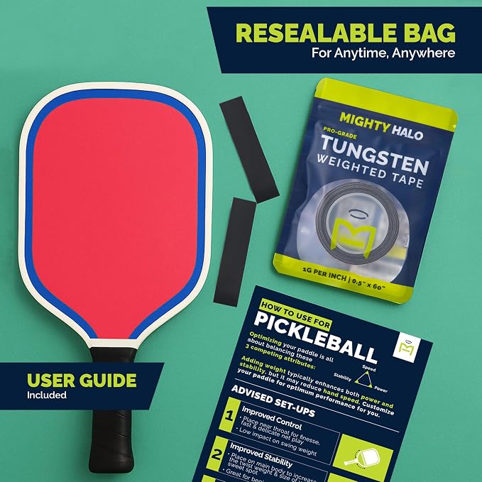 PRO-Grade Weighted Tungsten Tape for Pickleball Paddles, Tennis Rackets or Golf Clubs | Non-Toxic | 60inches